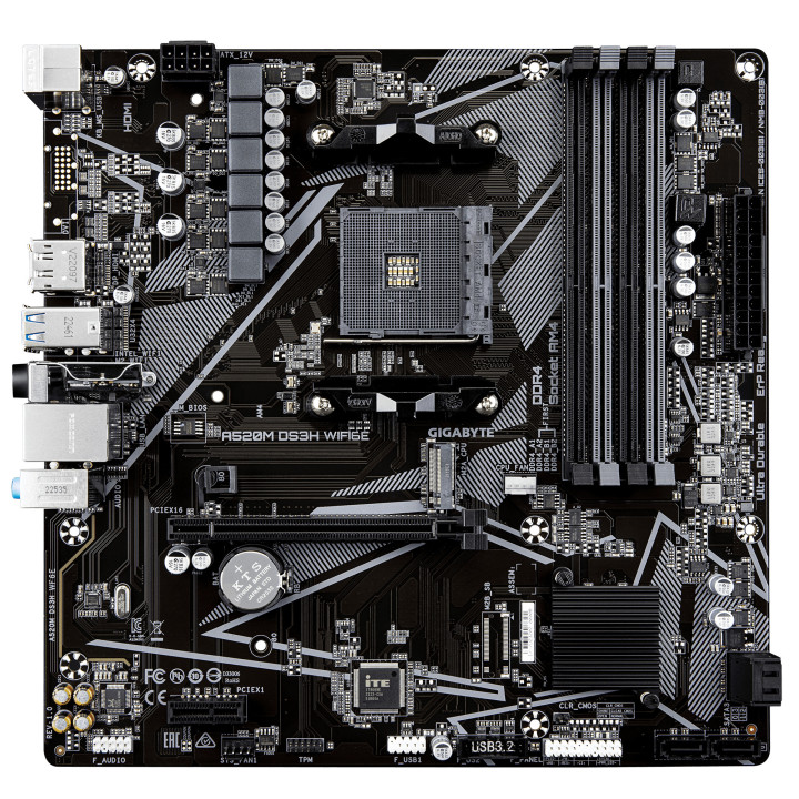 Дънна платка GIGABYTE A520M DS3H WiFi 6E, AM4, DDR4, 128GB Max, 4 слота - 2