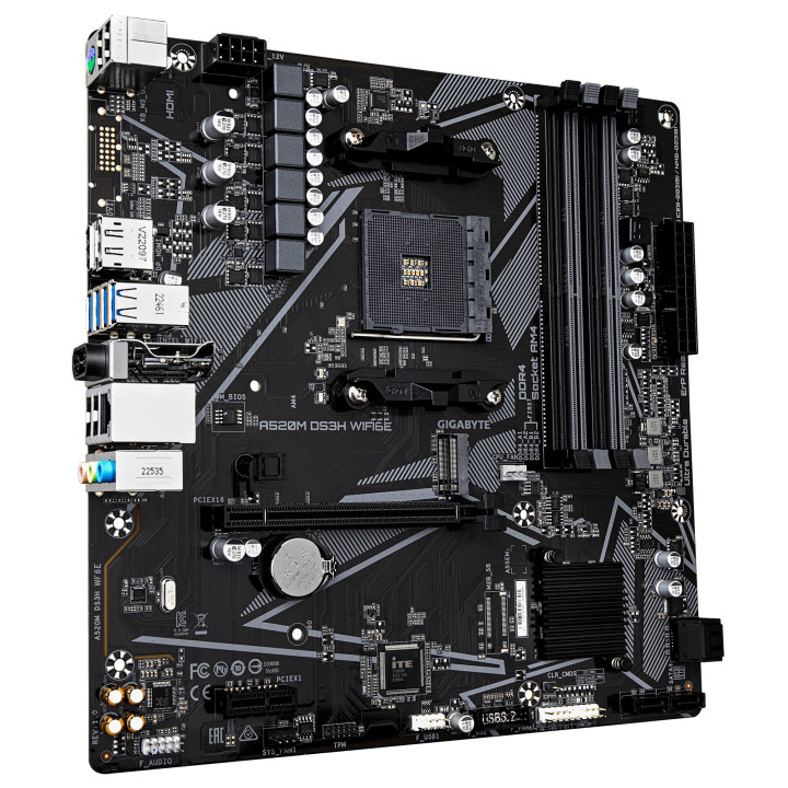 Дънна платка GIGABYTE A520M DS3H WiFi 6E, AM4, DDR4, 128GB Max, 4 слота - 3