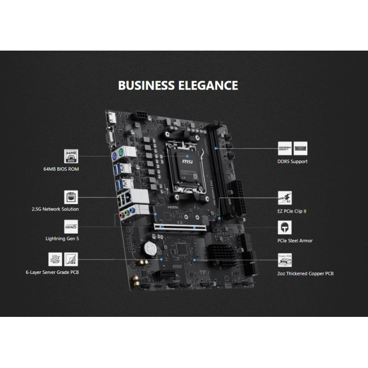Дънна платка MSI PRO B850M-E EVO, AM5, DDR5 8200MT/s, PCIe 5.0 - 911-7F02-001 - 3