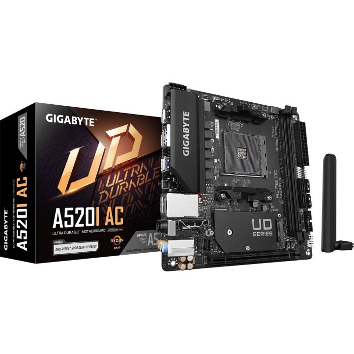Дънна платка GIGABYTE A520I AC WIFI, Socket AM4, Mini-ITX, DDR4, Wi-Fi 5 - 1