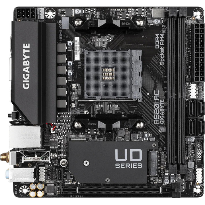 Дънна платка GIGABYTE A520I AC WIFI, Socket AM4, Mini-ITX, DDR4, Wi-Fi 5 - 3