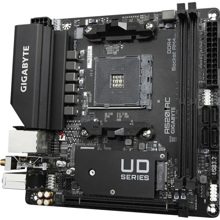 Дънна платка GIGABYTE A520I AC WIFI, Socket AM4, Mini-ITX, DDR4, Wi-Fi 5 - 4