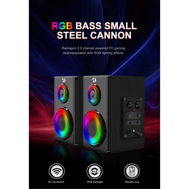 Тонколонки Redragon GS811 Orchestra, Стерео 7W RMS, Bluetooth 5.0, Дърво - 2