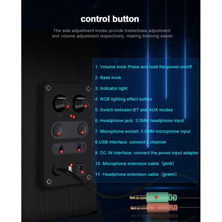 Тонколонки Redragon GS811 Orchestra, Стерео 7W RMS, Bluetooth 5.0, Дърво - 6