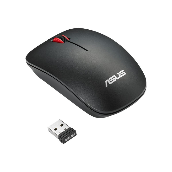 Безжична мишка ASUS WT300, 1600 DPI оптична, 2.4 GHz безжична, матирана черна-червена - 90XB0450-BMU000 - 1