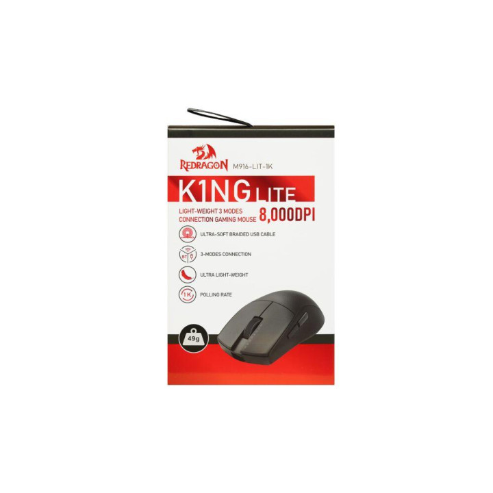Безжична геймърска мишка Redragon K1ng Lite M916-LIT-1K, 8000 DPI, 1000Hz Polling Rate, Оптична, Черна - 9