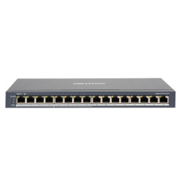 PoE суич Hikvision DS-3E0516P-O, 16 порта (8x PoE Gigabit 802.3af/at + 8x Gigabit RJ45), 110W PoE  - 1