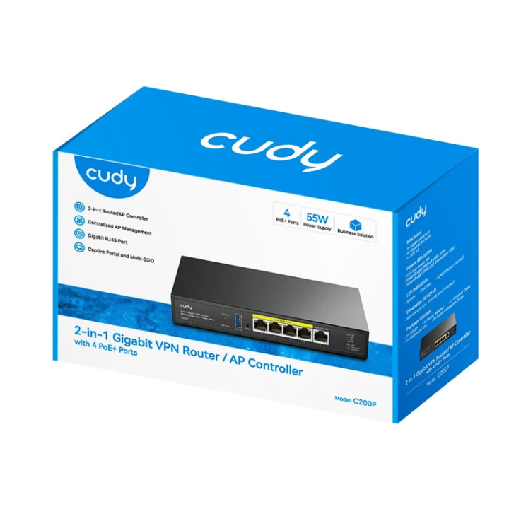 Рутер CUDY C200P, 1x Gigabit WAN + 4x Gigabit PoE+ LAN, USB 3.0, 30W PoE мощност - 2