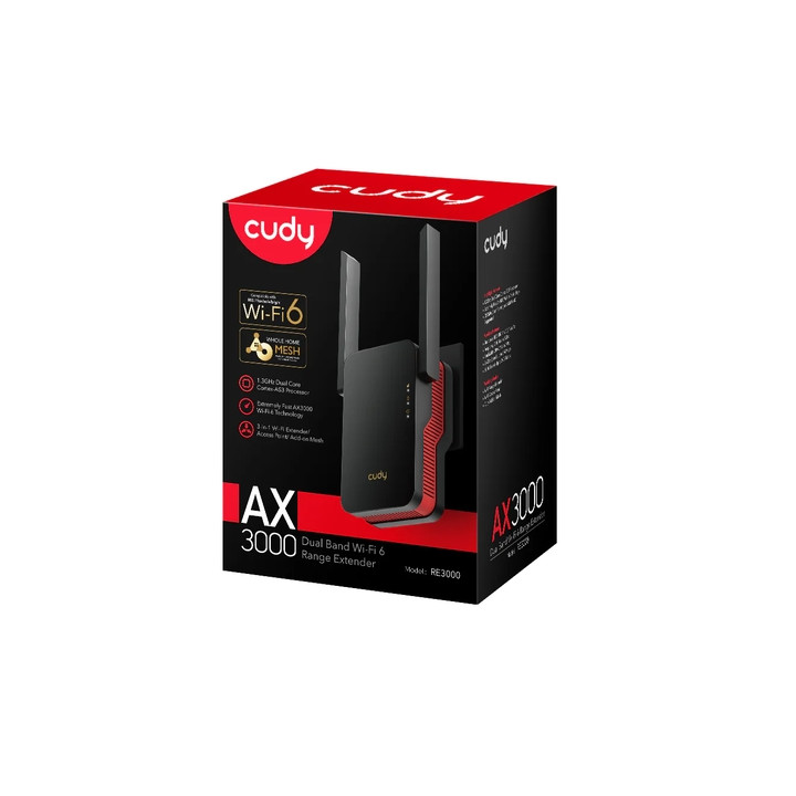 WiFi 6 Mesh усилвател Cudy RE3000, WiFi 6 Mesh Repeater AX3000 2402Mbps (5GHz) + 574Mbps (2.4GHz), 1x Gigabit Ethernet - 5