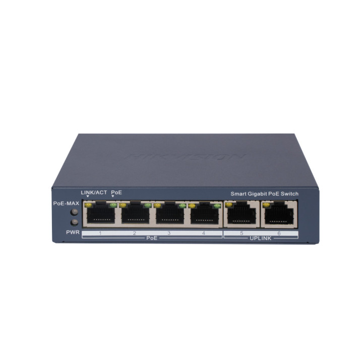 PoE суич HikVision DS-3E1506P-EI, 4x PoE 1000Mbps, 2x Uplink 1000Mbps, Smart управляем - DS-3E1506P-EI - 1