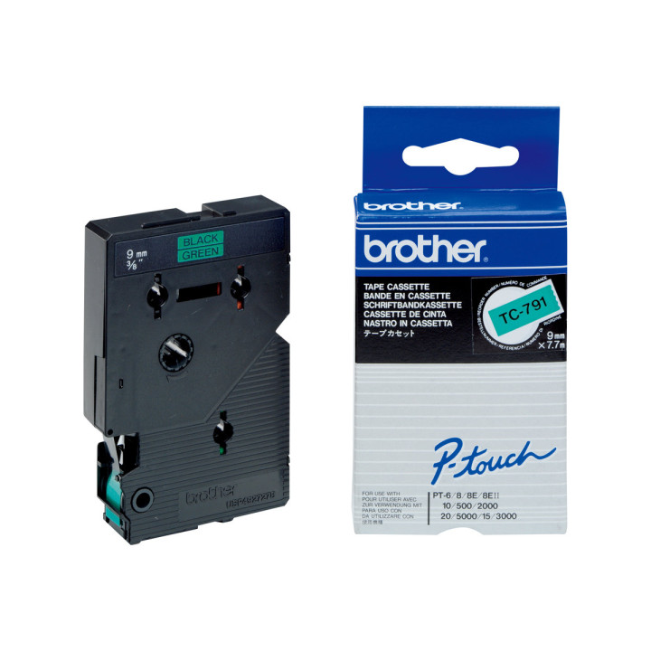 Лента Brother P-Touch TC-791, 9mm черно върху зелено, ламинирана - TC791 - 1