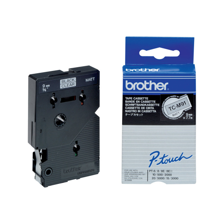 Ламинирана лента Brother P-Touch TC-M91, 9mm, черно върху прозрачно, матов финиш - TCM91 - 1