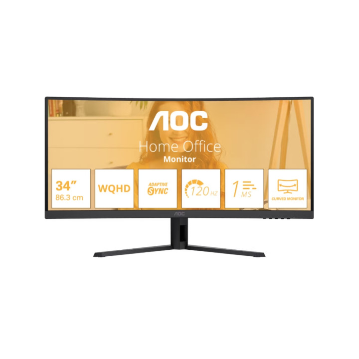 Монитор AOC CU34B3E, 34" Curved VA, UWQHD 3440x1440@120Hz, 4ms, Adaptive-Sync - CU34B3E - 1