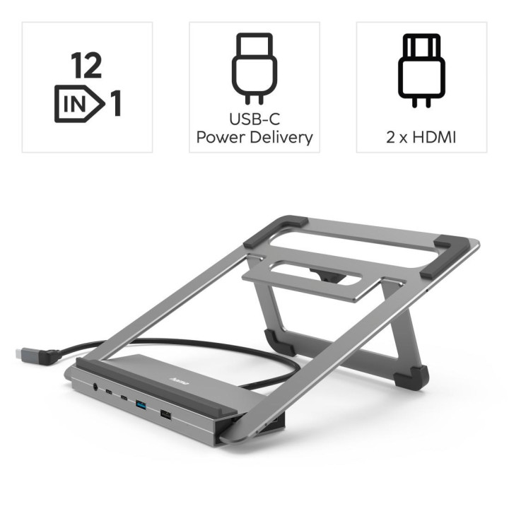 Докинг станция - стойка за лаптоп - Hama "Connect2Office Stand" USB-C  12 порта  - HAMA-200139
