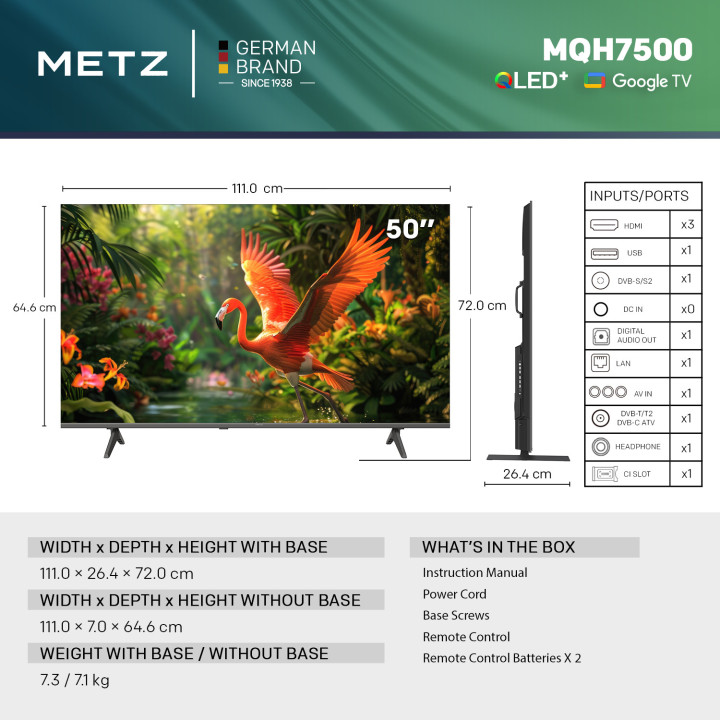 Телевизор METZ 50MQH7500Z, 50" UHD 4K QLED+ Google TV - 3