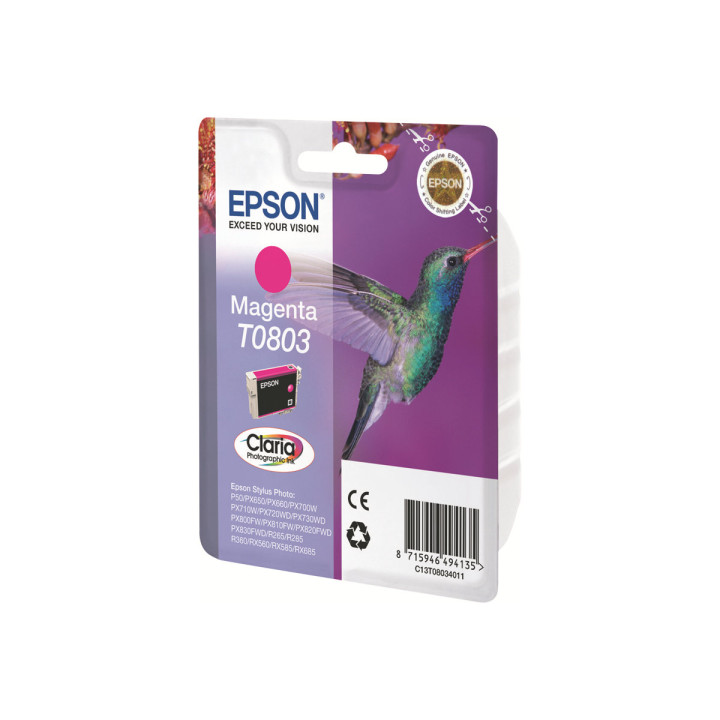 Мастилена касета Epson T0803 Claria, Magenta, 7.4ml (435 стр.) - C13T08034011 - 2
