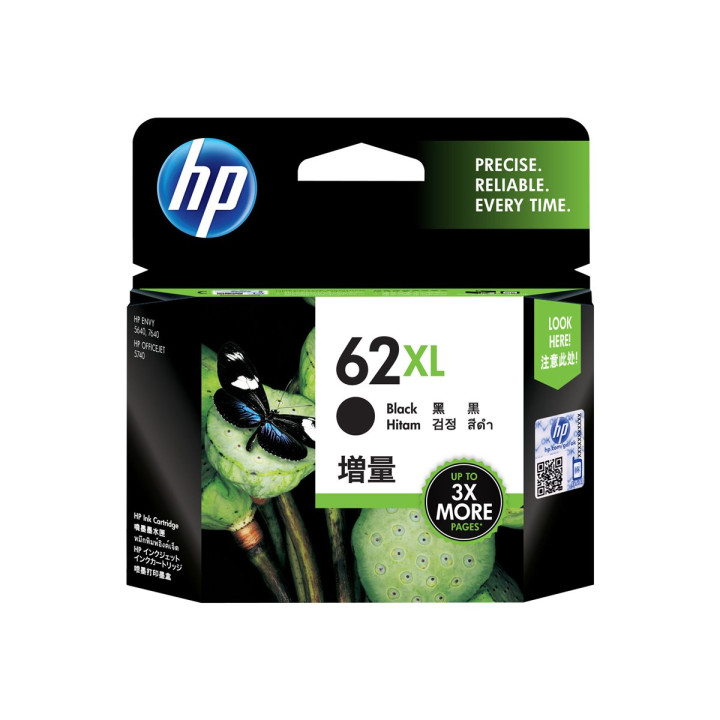 Мастилена касета HP 62XL, черна, висок капацитет 600 страници - C2P05AE#UUS - 1
