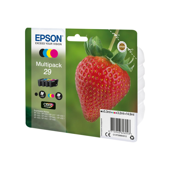Мастилени касети Epson 29 Claria Home, 4 цвята (черна, жълта, циан, магента) - C13T29864012 - 2