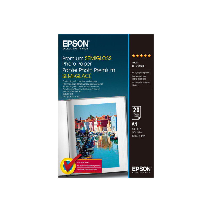 Фотохартия Epson Premium, A4 полугланц 251g/m², 20 листа - C13S041332 - 1