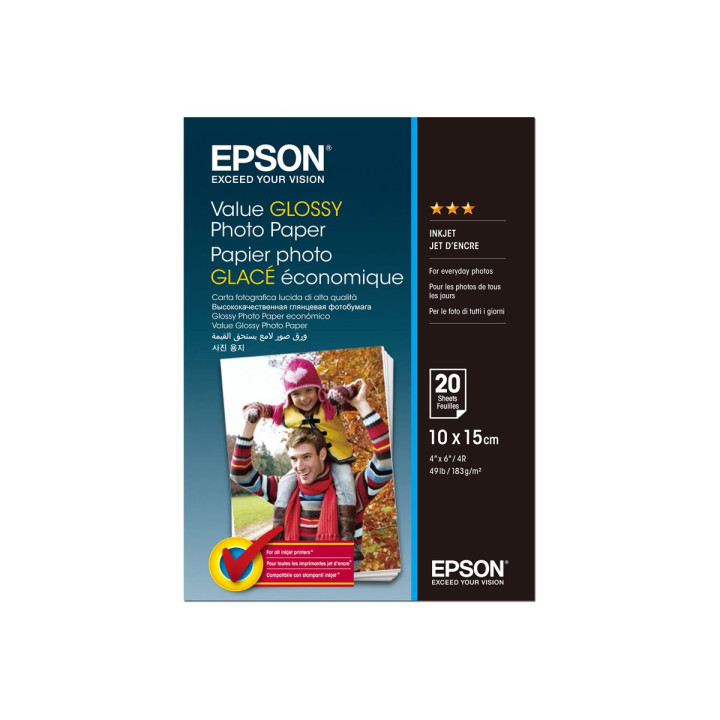 Фотохартия Epson Value Photo Paper, 10x15cm, 183g/m², гланцова, 20 листа - C13S400037 - 1