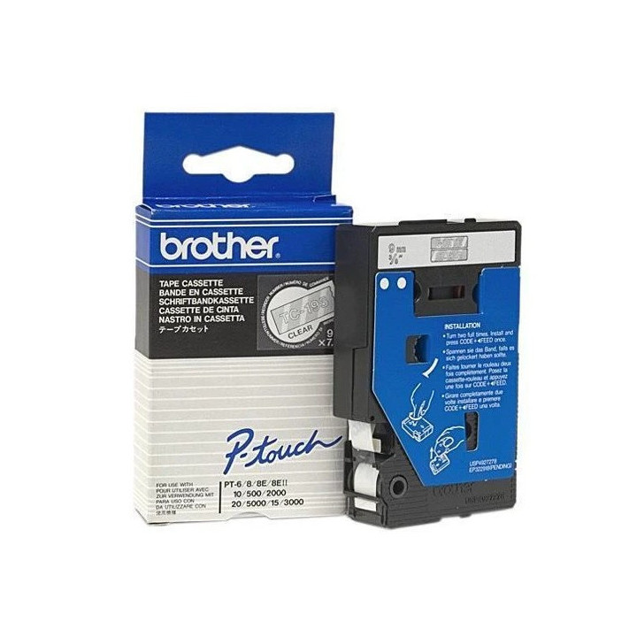 Ламинирана лента Brother P-Touch TC-195, 9mm x 7.7m, бяла върху прозрачна - TC195 - 1