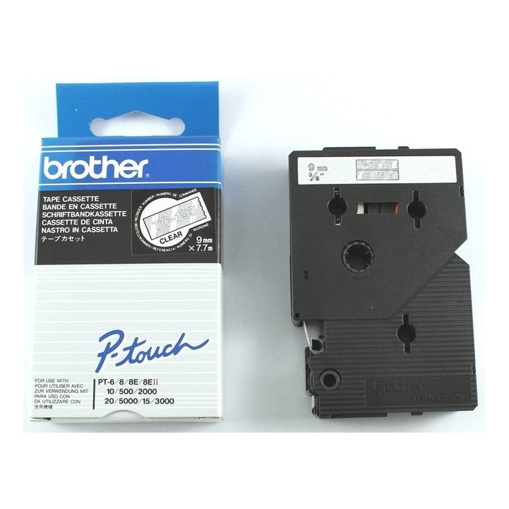 Ламинирана лента Brother P-Touch TC-195, 9mm x 7.7m, бяла върху прозрачна - TC195 - 2