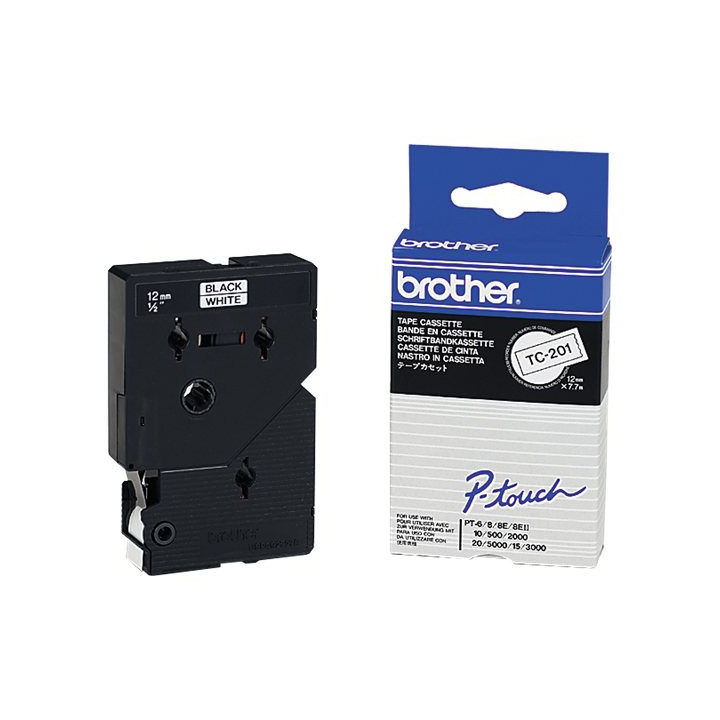 Лента за етикетен принтер Brother P-Touch TC-201, 12mm x 7.7m, черно върху бяло - TC201 - 1