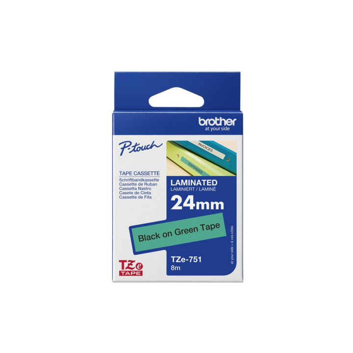 Касета Brother P-Touch TZE-751, 24mm x 8m, черно върху зелено - TZE751 - 1
