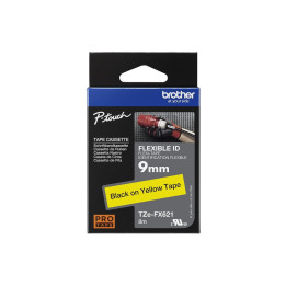 Лента Brother P-Touch TZE-FX621, 9mm x 8m, черен текст на жълт фон, гъвкава - TZEFX621 - 1