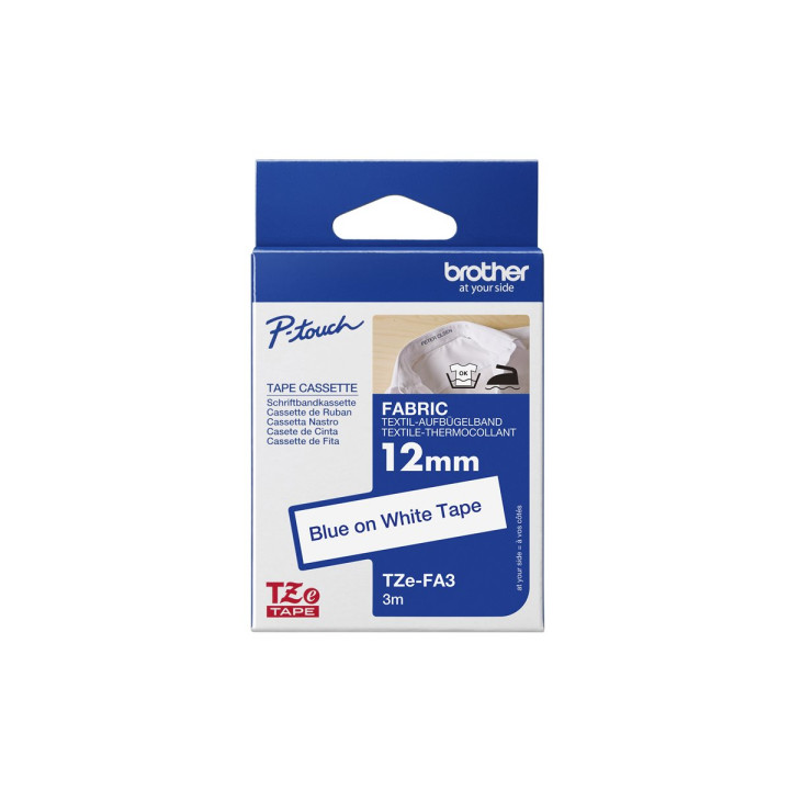 Текстилна лента Brother TZe-FA3, 12mm x 3m, тъмносиня върху бяло, за текстил - TZEFA3 - 2