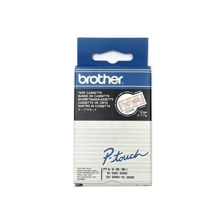 Лента Brother P-Touch TC-102, 12mm x 7.6m, червен текст/прозрачен фон - TC102 - 1
