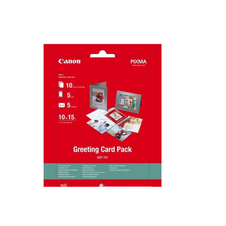 Фотохартия Canon Photo Paper Greeting Card Pack, 10 листа гланцова + 5 картички + 5 плика - BS0775B077BA - 1