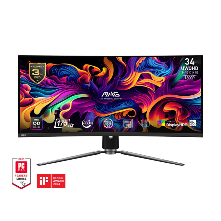 Монитор MSI MAG 341CQP, 34" UWQHD QD-OLED Curved, 175Hz, 0.03ms, HDR, KVM - 9S6-3DD04T-031 - 1