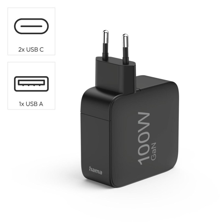 Зарядно устройство HAMA GaN, 2x USB-C, 1x USB-A, PD, 100W - HAMA-201962 - 2