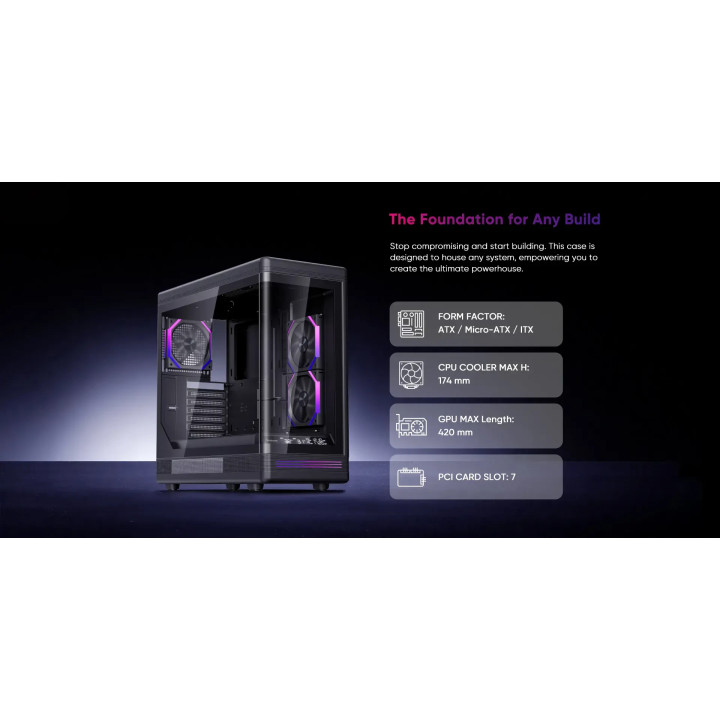 Кутия за компютър 1stPlayer PB8, ATX Middle Tower, 3x120mm A-RGB вентилатори, USB-C, Tempered Glass - PB8-BK-2FH7R-1FH7 - 7