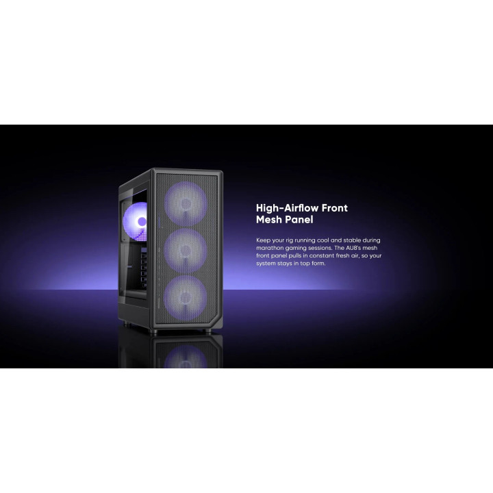 Кутия за компютър 1stPlayer AU8, Middle Tower ATX, Tempered Glass, 4x140mm A-RGB вентилатора, USB-C - AU8-BK-4FE7-14 - 2