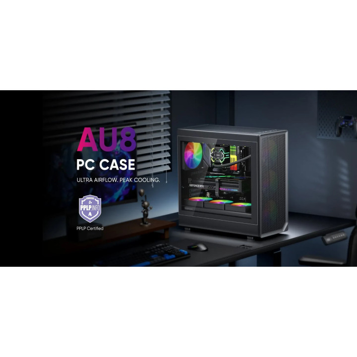 Кутия за компютър 1stPlayer AU8, Middle Tower ATX, Tempered Glass, 4x140mm A-RGB вентилатора, USB-C - AU8-BK-4FE7-14 - 9