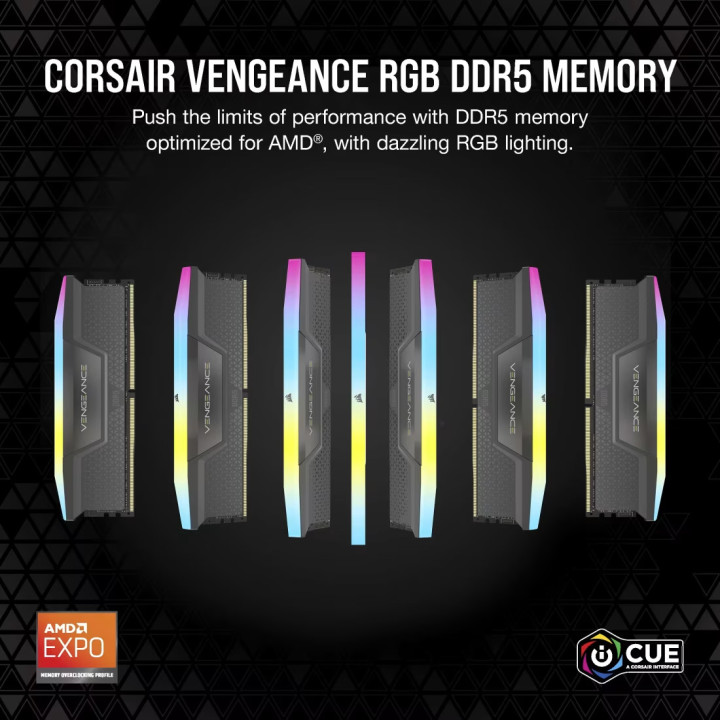 RAM памет Corsair VENGEANCE RGB, 32GB (2x16GB) DDR5 6000MT/s CL38 - CMH32GX5M2D6000Z38 - 2