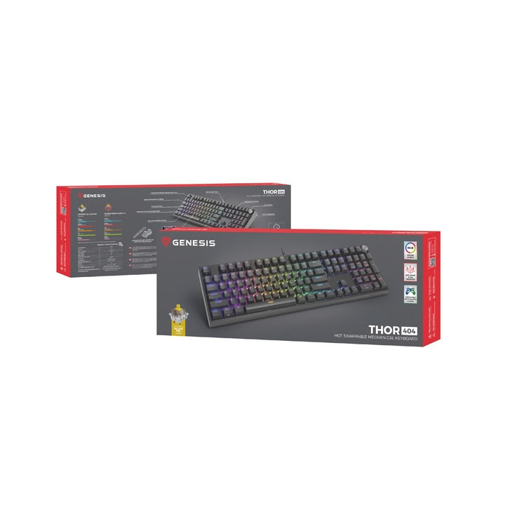 Механична геймърска клавиатура Genesis Thor 404, RGB подсветка, Gateron Yellow Pro, US Layout - NKG-2297 - 4