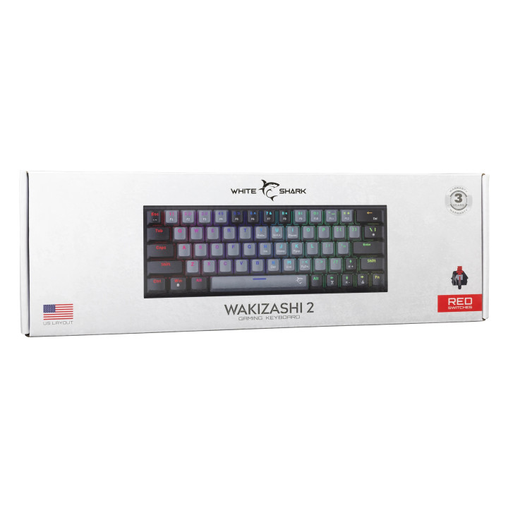 Геймърска механична клавиатура White Shark WAKIZASHI 2, 60%, Red Switches, RGB подсветка, USB Type-C - WAKIZASHI-2-US-G-B-RED.SW