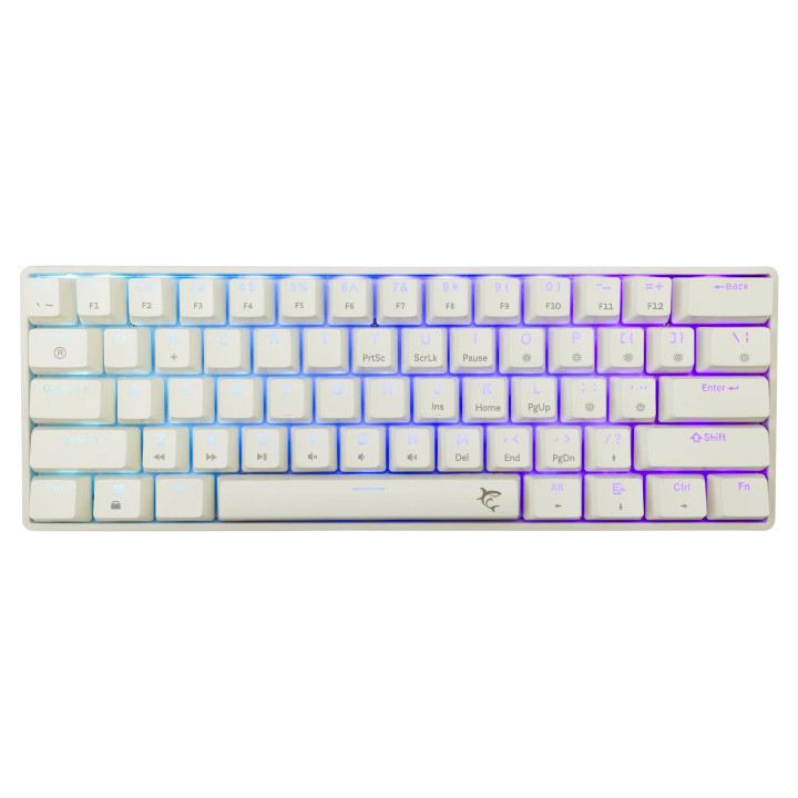 Геймърска механична клавиатура White Shark SHINOBI 2, 60%, YUSYA 5P Red Switches, Hot Swap, RGB, Бяла - SHINOBI-2-W-US-RED.SW - 