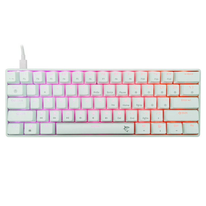 Геймърска механична клавиатура White Shark SHINOBI 2, 60%, YUSYA 5P Red Switches, Hot Swap, RGB, Бяла - SHINOBI-2-W-US-RED.SW - 