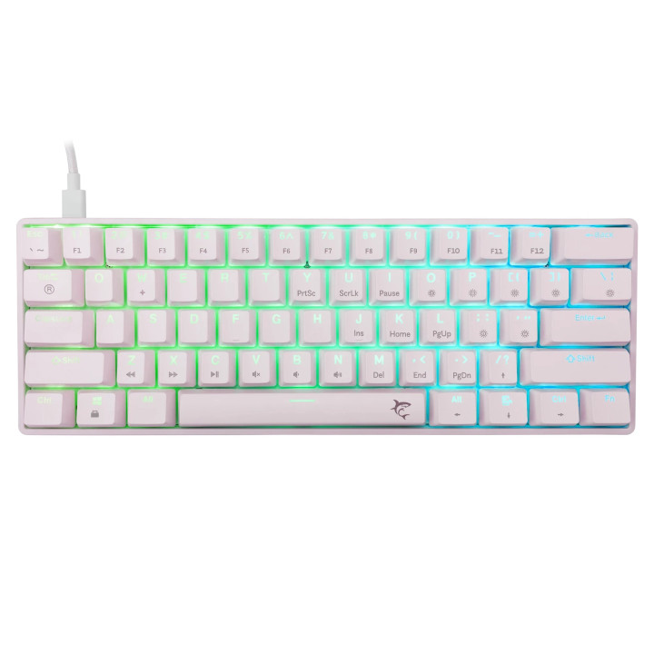 Геймърска механична клавиатура White Shark SHINOBI 2, 60%, YUSYA 5P Blue Switches, Hot Swap, RGB, бяла - SHINOBI-2-W-US-BLUE.SW 