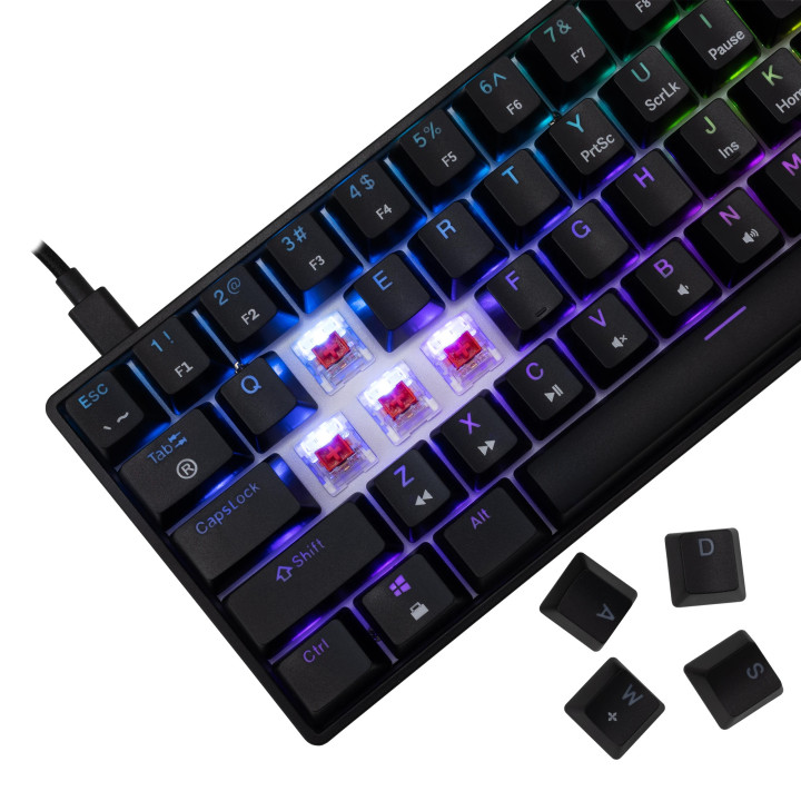 Геймърска механична клавиатура White Shark SHINOBI 2, 60%, YUSYA 5P Red Switches, RGB, Hot Swap - SHINOBI-2-B-US-RED.SW - 3