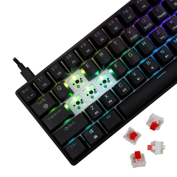 Геймърска механична клавиатура White Shark SHINOBI 2, 60%, YUSYA 5P Red Switches, RGB, Hot Swap - SHINOBI-2-B-US-RED.SW - 4