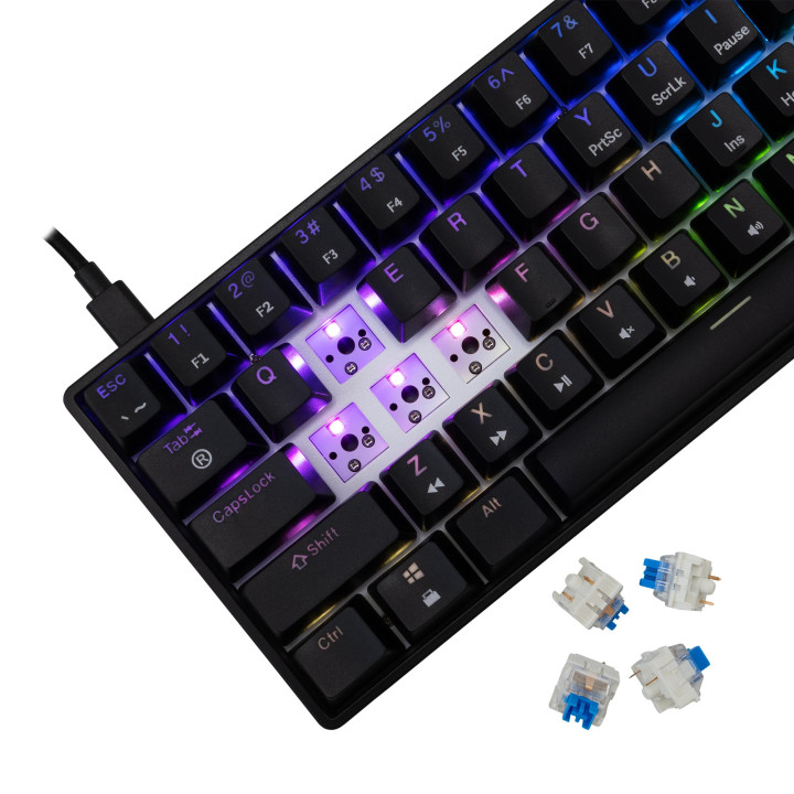 Механична геймърска клавиатура White Shark SHINOBI 2, 60%, YUSYA 5P Blue Switches, Hot-Swap, RGB, 62 клавиша - SHINOBI-2-B-US-BL
