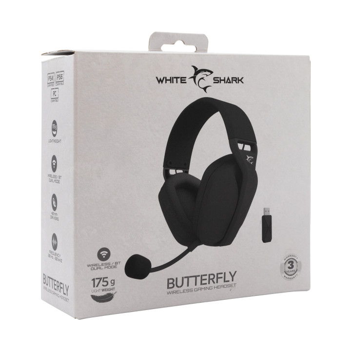 Безжични геймърски слушалки White Shark BUTTERFLY, Bluetooth/2.4G, 40mm драйвери, 20 часа батерия - BUTTERFLY-BLACK - 7