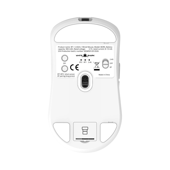 Безжична геймърска мишка White Shark BORS, 12000dpi, 1000Hz, Bluetooth, Бяла - BORS-W - 6