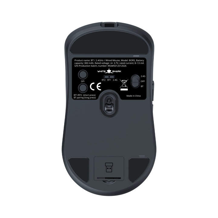Безжична геймърска мишка White Shark BORS, 12000dpi, 1000Hz, Bluetooth, 54g - BORS-B - 6