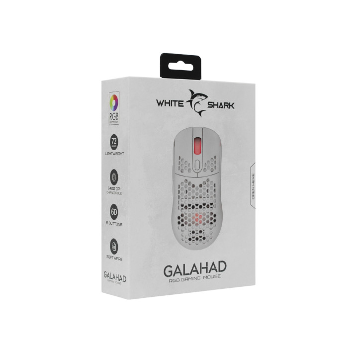 Безжична геймърска мишка White Shark Galahad, 7200dpi, RGB подсветка, бяла - GALAHAD-W - 7